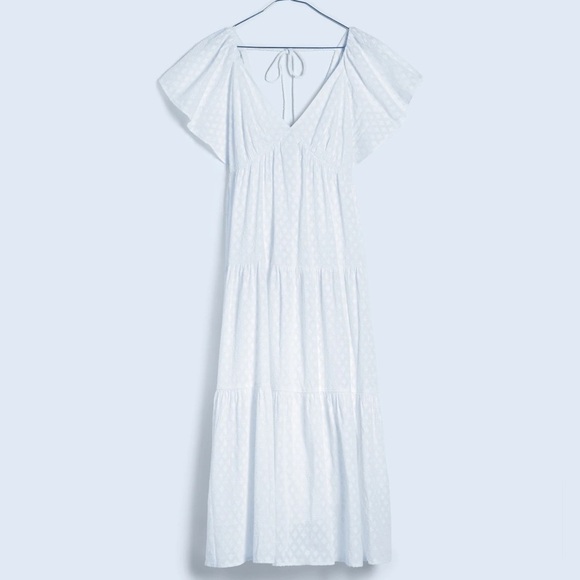 Madewell Tie-Back Flutter-Sleeve Tiered Midi Dress in White Size 4 - Picture 6 of 16